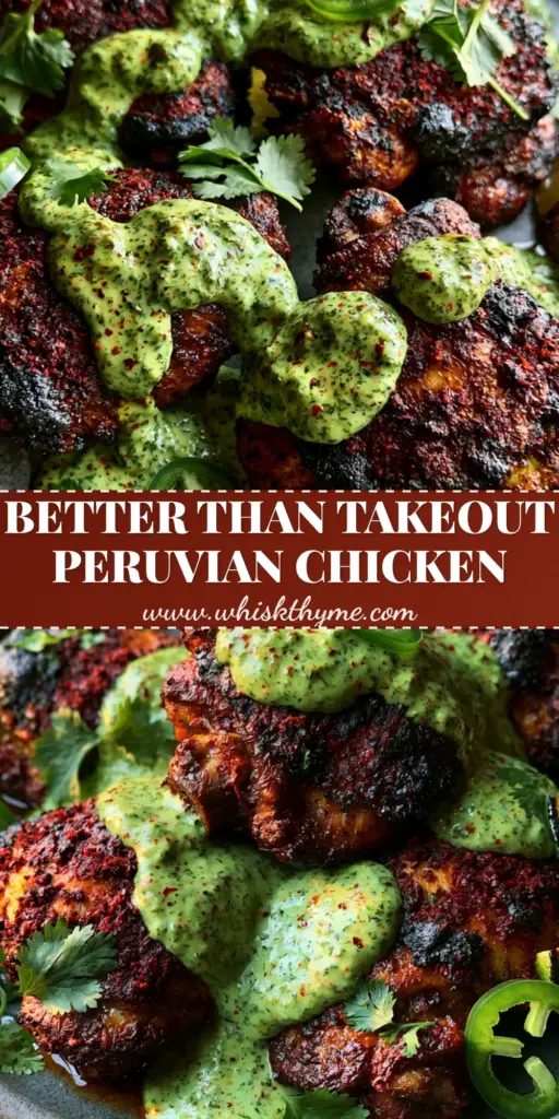 Peruvian Grilled Chicken with Creamy Aji Verde Sauce 3 Top-down view of peruvian grilled chicken with blistered skin, creamy green aji verde sauce, and charred limes on a grey plate.