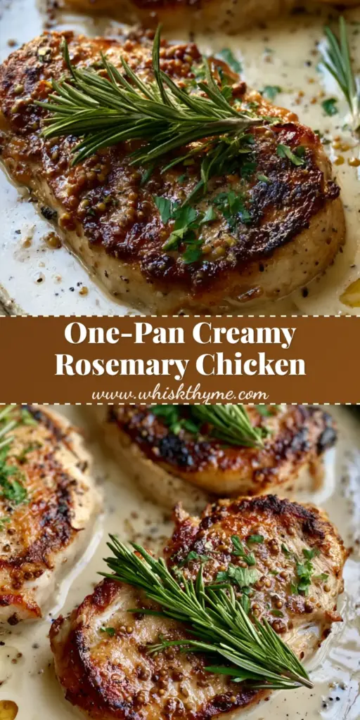 A close-up of creamy rosemary dijon chicken in a matte black skillet, featuring a thick ivory sauce with whole grain mustard seeds and fresh rosemary sprigs.