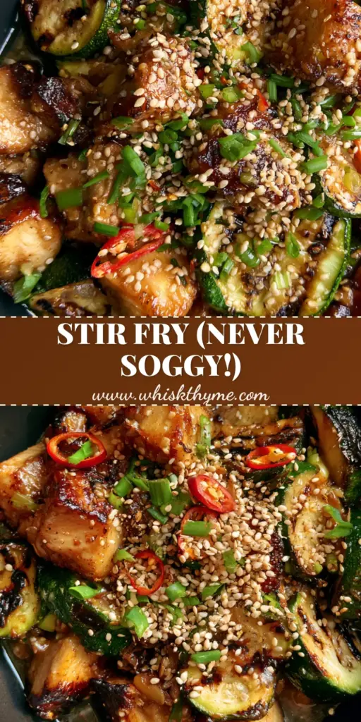 Zucchini Stir Fry with Garlic Ginger Chicken (Healthy & Fast) 4 A vibrant zucchini stir fry with seared golden chicken chunks and charred green zucchini half-moons in a black bowl. (zucchini stir fry)