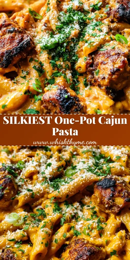 One-pot Creamy Cajun Chicken Pasta (Easy 30-Minute Dinner) 4 A handheld smartphone photo of One-pot creamy Cajun chicken pasta in a black skillet with vibrant orange sauce and green onions.
