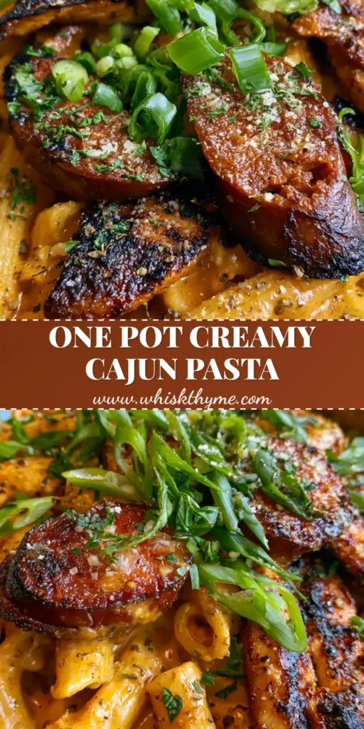 A close-up of Cajun Chicken Andouille Pasta in a matte black bowl featuring charred sausage, blackened chicken, and a thick orange sauce topped with green onions.