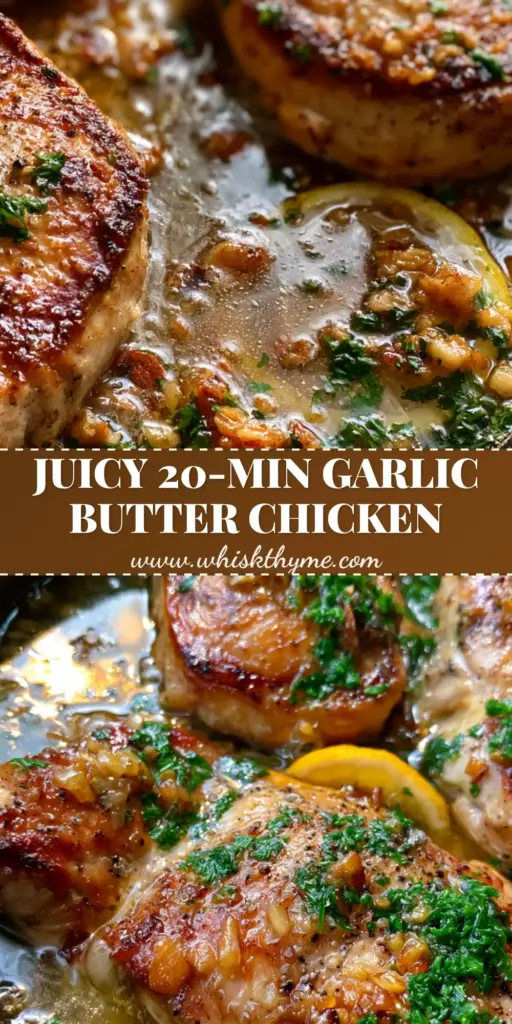 Easy Chicken Breast Recipe: The Juiciest Garlic Butter Skillet Chicken 3 Close-up of golden-brown seared chicken in a cast iron skillet with garlic butter and parsley. (Easy Chicken Breast Recipe)