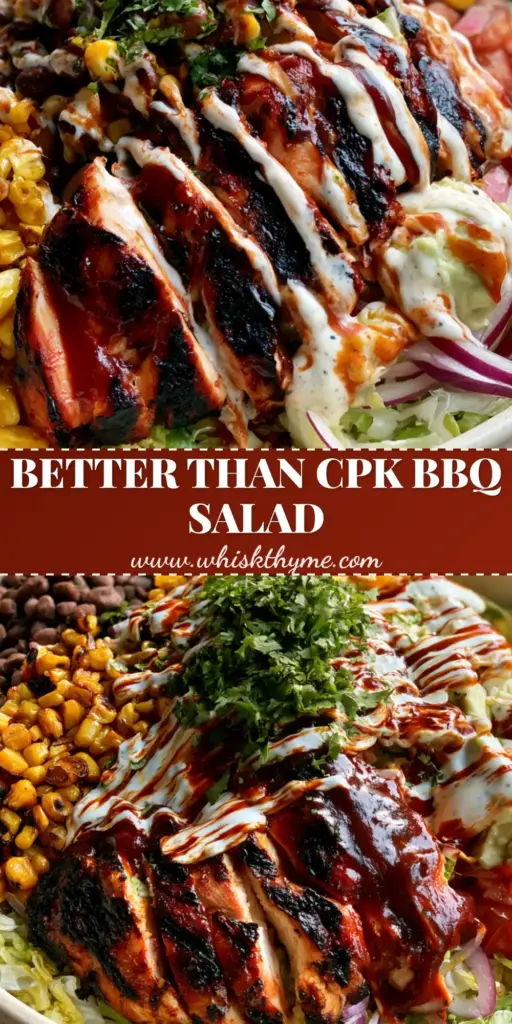 BBQ Chicken Chopped Salad (Better Than Restaurant Style!) 4 A high-angle photo of a BBQ Chicken Chopped Salad with charred chicken, avocado, and tortilla strips in a ceramic bowl. (BBQ Chicken Chopped Salad)