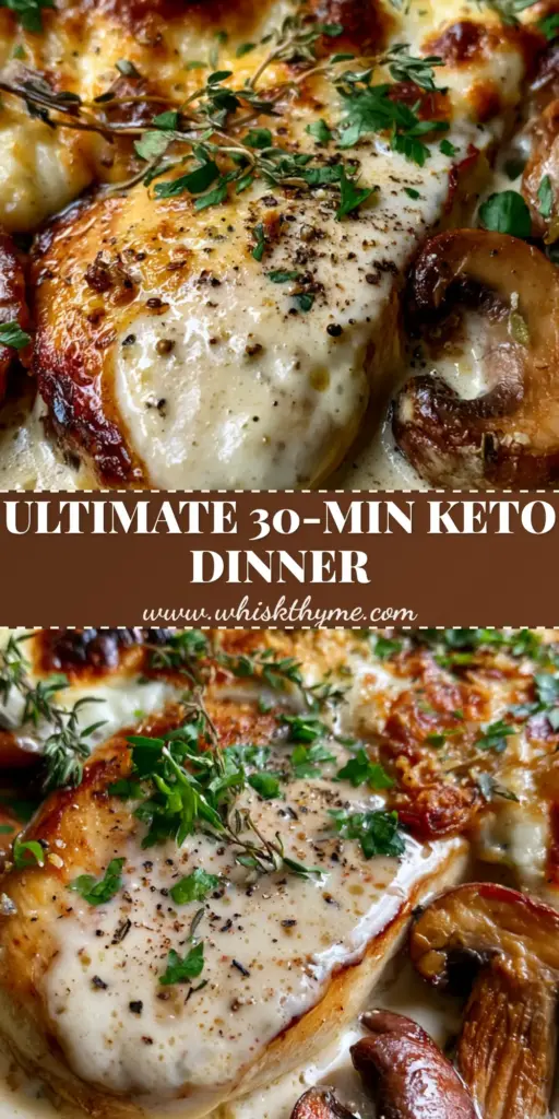 Keto Garlic Mushroom Chicken Casserole: The Ultimate Low-Carb Comfort Food 3 A bubbling Keto Garlic Mushroom Chicken Casserole in a cast iron skillet with golden-seared chicken and melted mozzarella.