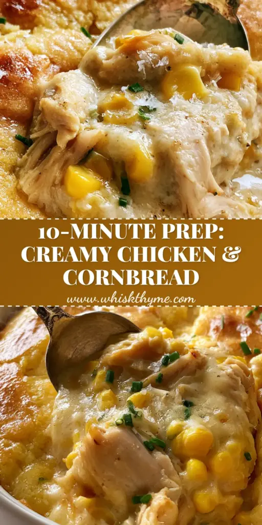 Creamy Chicken and Cornbread Casserole with Honey Butter Glaze 3 A large silver spoon lifting a scoop of Creamy Chicken and Cornbread Casserole from a white dish, showing bubbling sauce and golden crust.