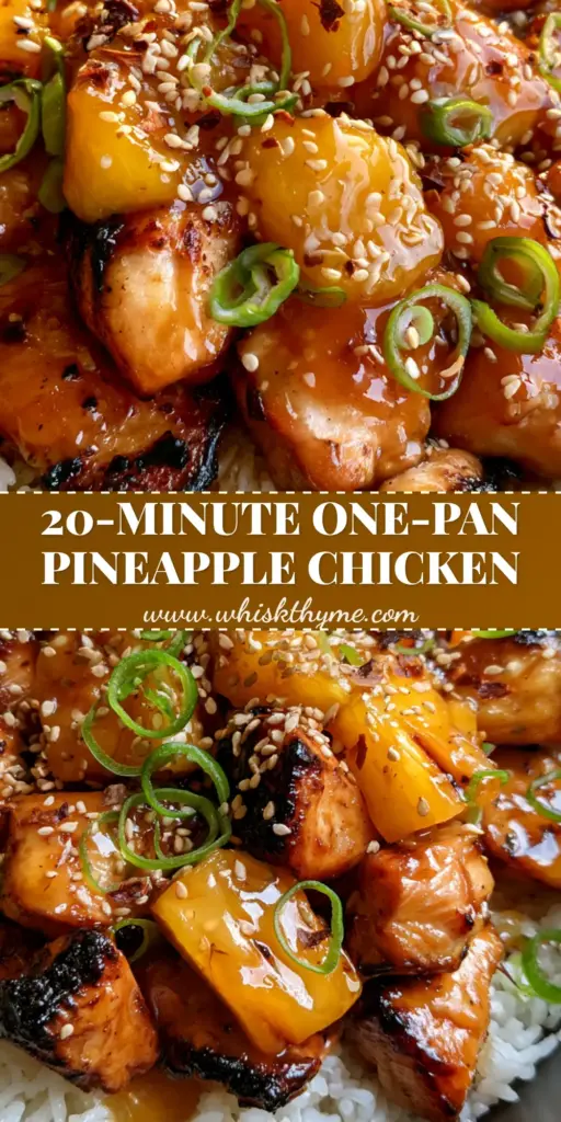Pineapple Chicken and Rice with a Thick Glossy Amber Glaze 3 A close-up shot of Pineapple Chicken and Rice in a black skillet featuring glossy glazed chicken, grilled pineapple chunks, and fluffy white jasmine rice garnished with sesame seeds.