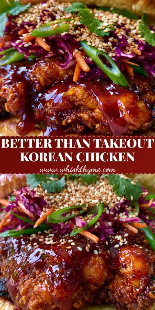 Korean BBQ Chicken Sandwich: The Ultimate Crispy Gochujang Glazed Burger 4 A towering Korean BBQ Chicken Sandwich featuring a glossy Gochujang glazed crispy chicken thigh, purple cabbage slaw, and sesame seeds on a brioche bun.