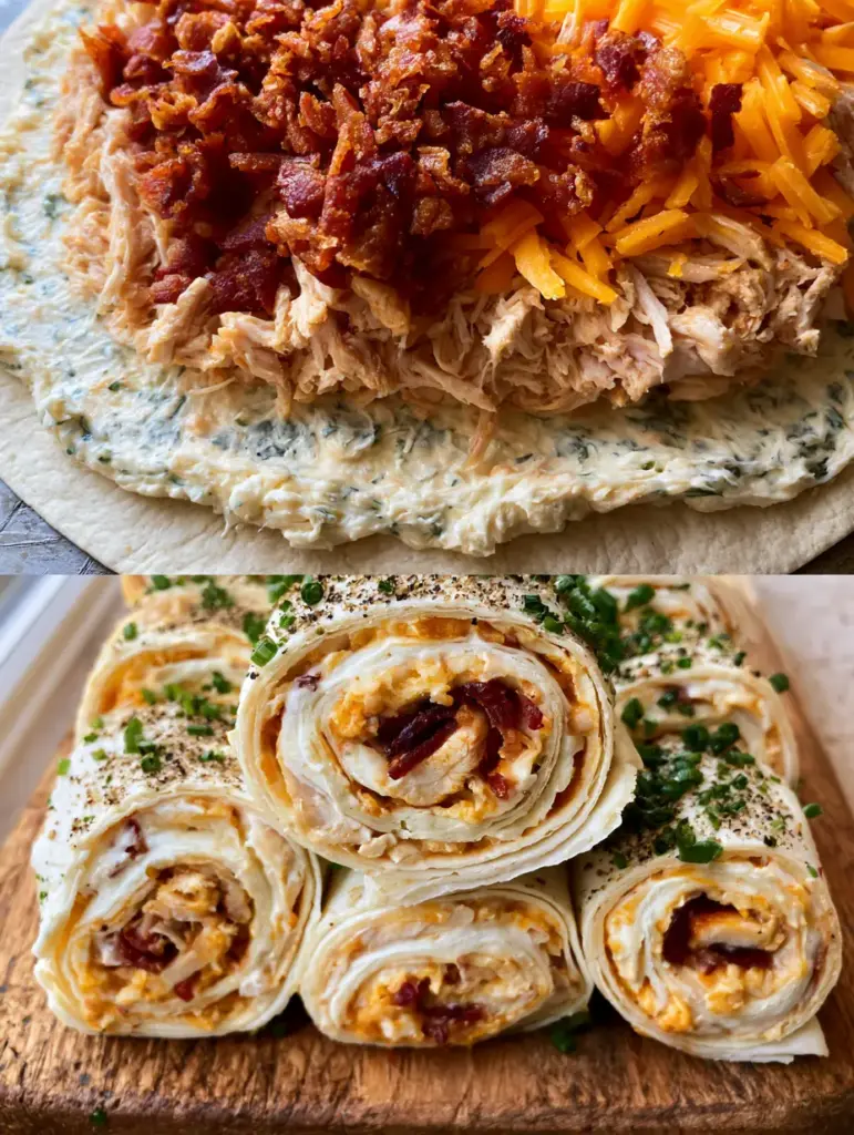 A macro shot of sliced crack chicken pinwheels showing distinct layers of bacon and sharp cheddar.