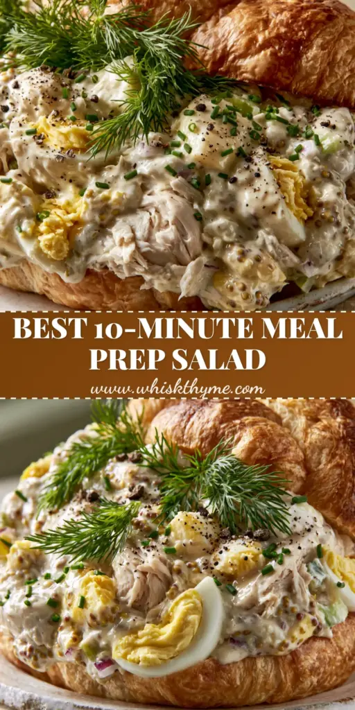 A gourmet chicken and egg salad served on a toasted buttery croissant with fresh dill and stone-ground mustard seeds visible. (chicken and egg salad)
